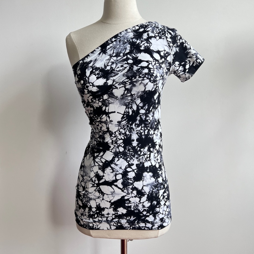 Helmut Lang black white tie dye one shoulder shirt